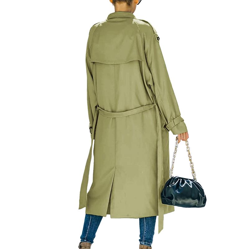 Product Introduction of Women´s Double Breasted Long Trench Coat, Classic Lapel Long Sleeve Windproof Overcoat with Belt Womenswear Army 38