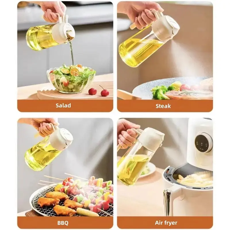 Bình Đựng Dầu Ăn Nấu Ăn Nhà Bếp, Dung Tích 500mL, Dùng Trong Gia Đình, Thích Hợp Cho Gia Vị BBQ Và Nước Sốt, Bình Xịt Dầu, Làm Bằng Chai Thủy Tinh 8