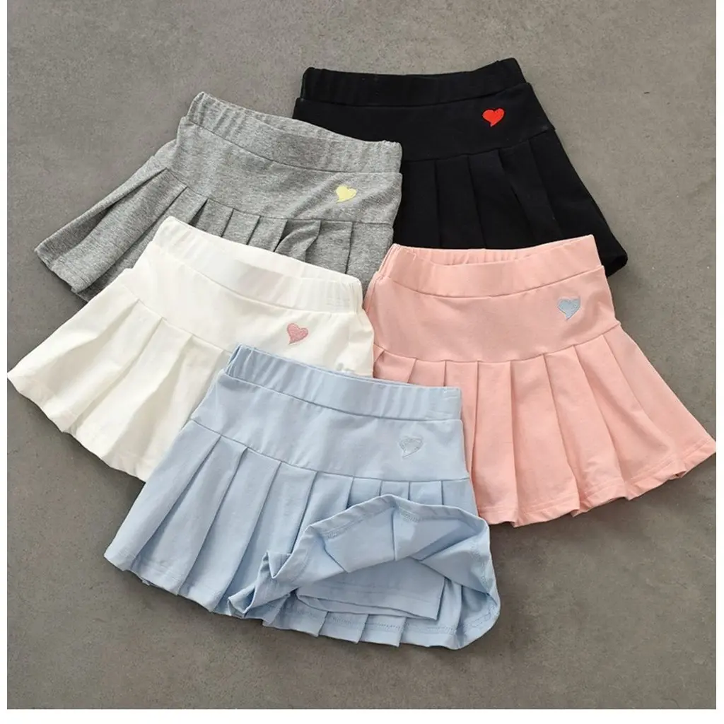 Váy xếp ly, phong cách Hàn Quốc, đơn giản và Thường Ngày, dành cho bé gái từ 4 đến 10 tuổi, Váy ngắn, có quần đùi an toàn bên trong, thiết kế đơn sắc Tình Yêu, váy quần đùi cho bé gái chânváy tennis