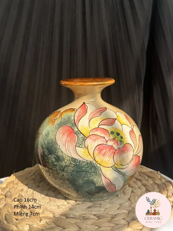 Bình đắp hoa nổi thủ công - gốm Bát Tràng Decor bình chuông  cắm hoa lọ hoa 3