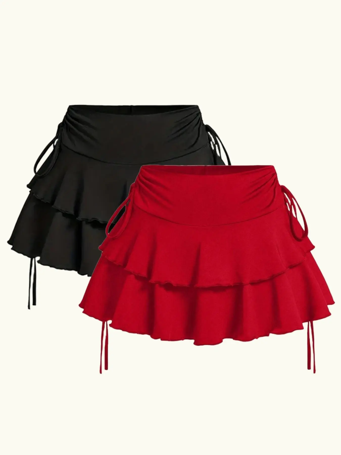 Women's Solid Tiered Layer Drawstring Side Skirt, Casual Fashion Lettuce Trim Skirt for Daily Outdoor Wear, Ladies Bottoms for Summer