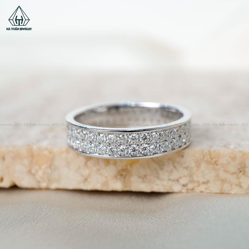   Hà Tuấn Jewelry  Nhẫn Bạc 925 Xi Kim 2 Hàng Tấm FULL MOISSANITE 1.5mm RX200 