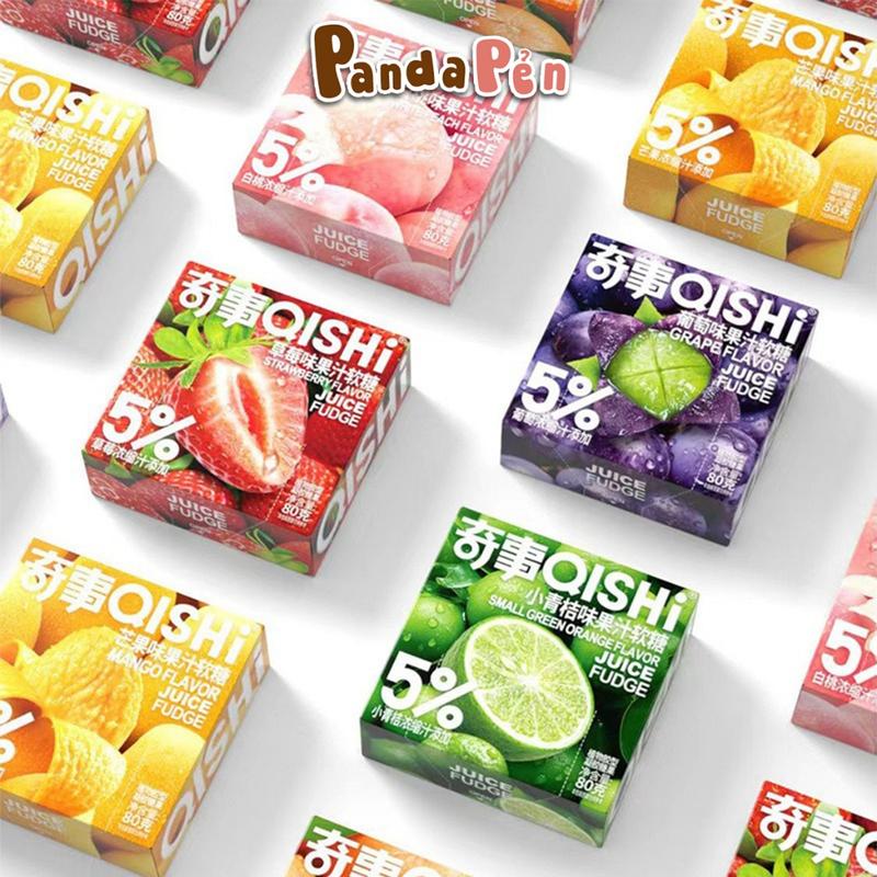  Kẹo Dẻo Đài Loan Qishi Vị Trái Cây Tươi Hộp 80g Ăn Vặt Panda Pẻn 