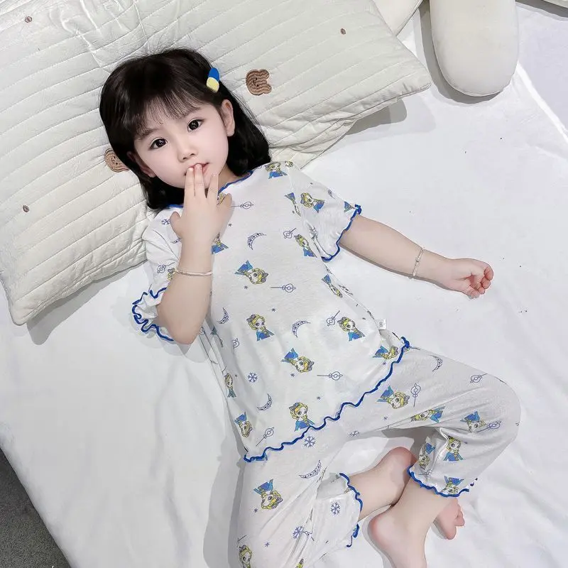 Đồ Ngủ Trẻ Em, Chất Liệu Lụa Lạnh Cho Bé Gái, Bộ Đồ Quần Áo Điều Hòa Không Khí Xẻ Tà Mỏng, Thiết Kế Hoạt Hình Cho Bé Gái, Ngắn Tay, Thích Hợp Mặc Nhà, Giao Hàng Nhanh, Ưu Đãi Đặc Biệt Trong Thời Gian Có Hạn 4