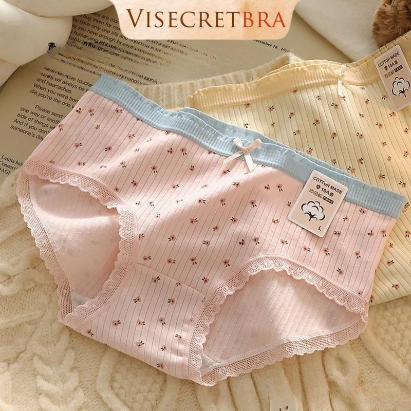  Quần Lót Quần Trong Nữ Cotton Thun Gân Họa Tiết Dễ Thương Nhiều Màu Phối Nơ -- VN250901K 