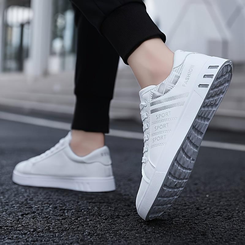 Product Introduction of Comfortable Breathable Men's Lace-up Sneakers, Striped Design Skateboard Shoes with Good Traction 24