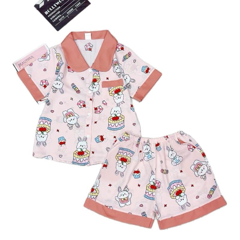 MÃ- M27 : 22-48kg. Bộ đồ ngủ , mặc nhà pizama quần đùi cổ lá sen tiểu thư bé gái với chất liệu Lụa Mango mềm mịn ,mát không nhăn Women Top