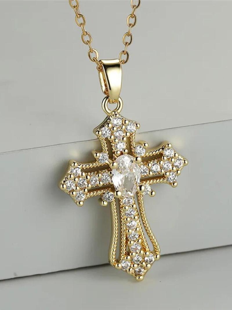 Product Introduction of Elegant Artificial Zircon Cross Pendant Necklace for Women,  Fashion Jewelry for Party, Daily Clothing Decor, Trendy All-match & Exquisite Jewelry for Birthday Gift 7