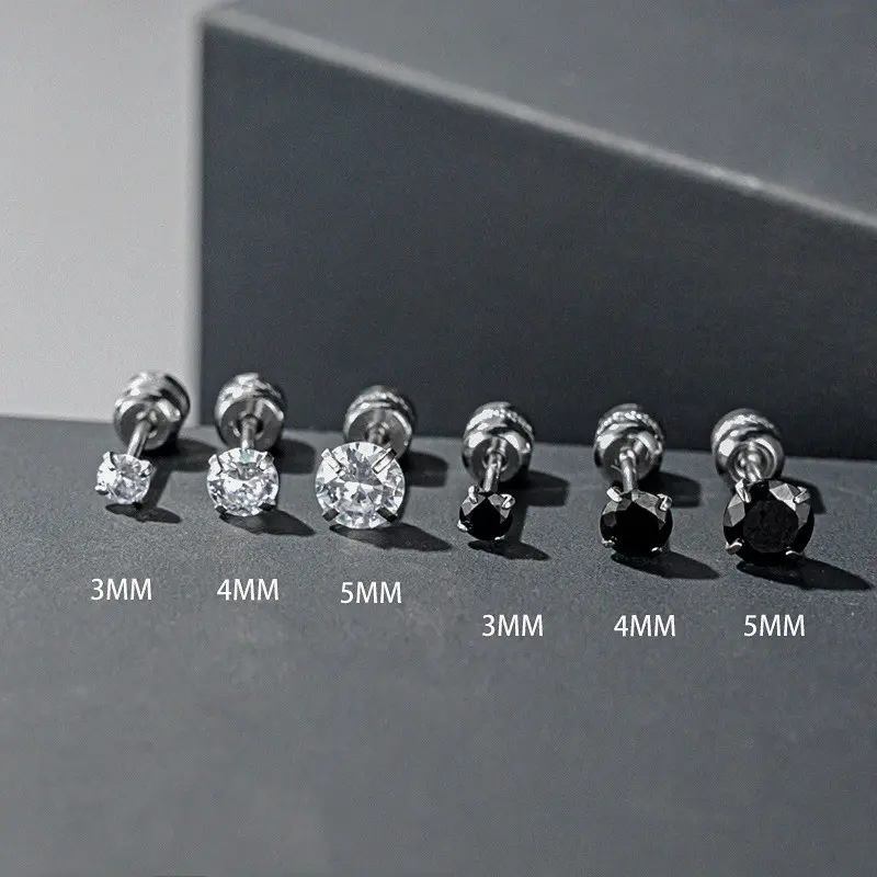 Bông Tai Zircon Titan Không Gỉ, Bộ 2 Chiếc, Dành Cho Nam Và Nữ