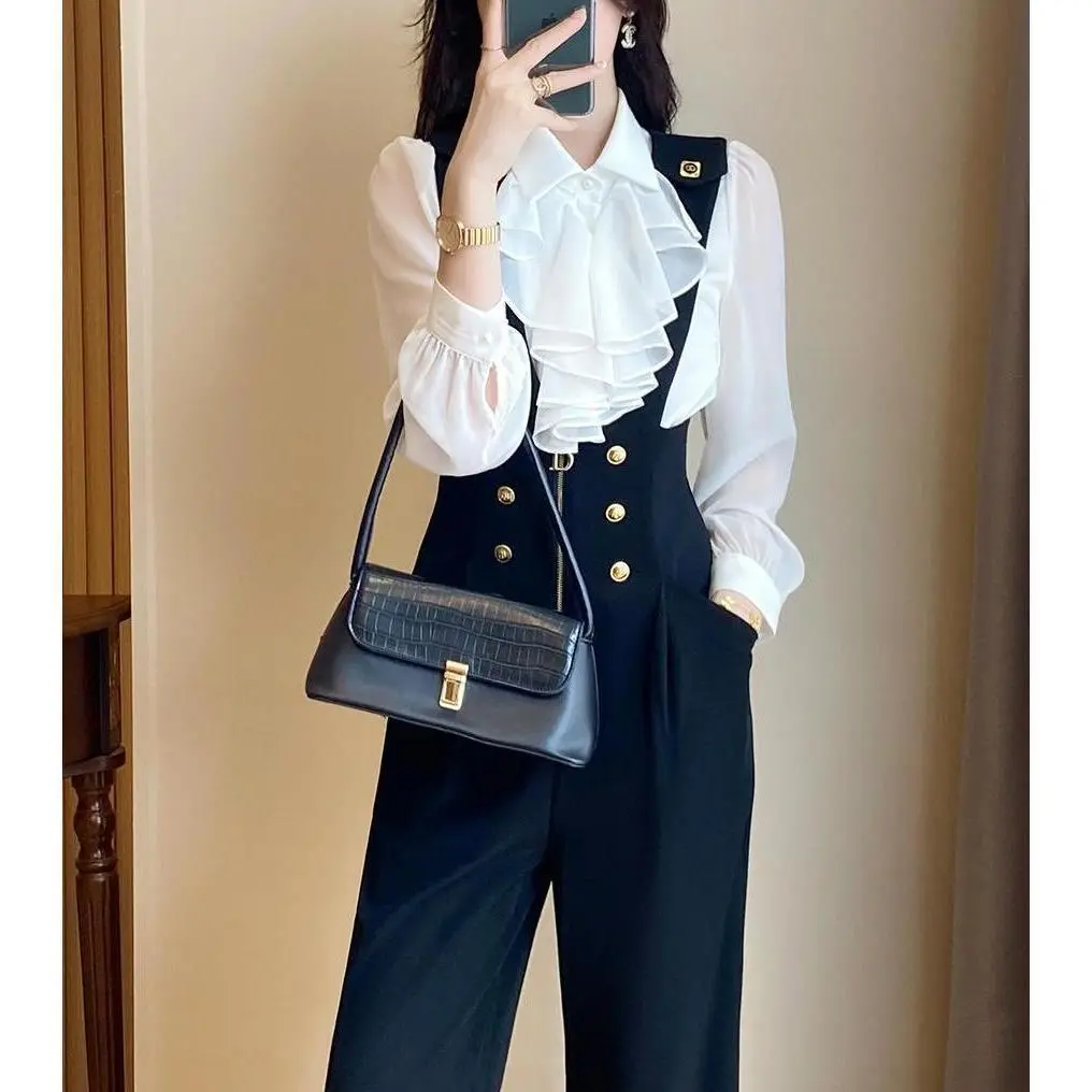 Quần Ống Rộng Có Dây Đeo, Dành Cho Nữ, Cạp Cao, Áo Jumpsuit Quần thụng, Phong Cách Thanh Lịch, Thích Hợp Cho Mùa Thu 2022, Áo Jumpsuit Quần Cao Cấp, Phong Cách Xã Hội, Hàng Mới Về Năm 2024 Women Nhung