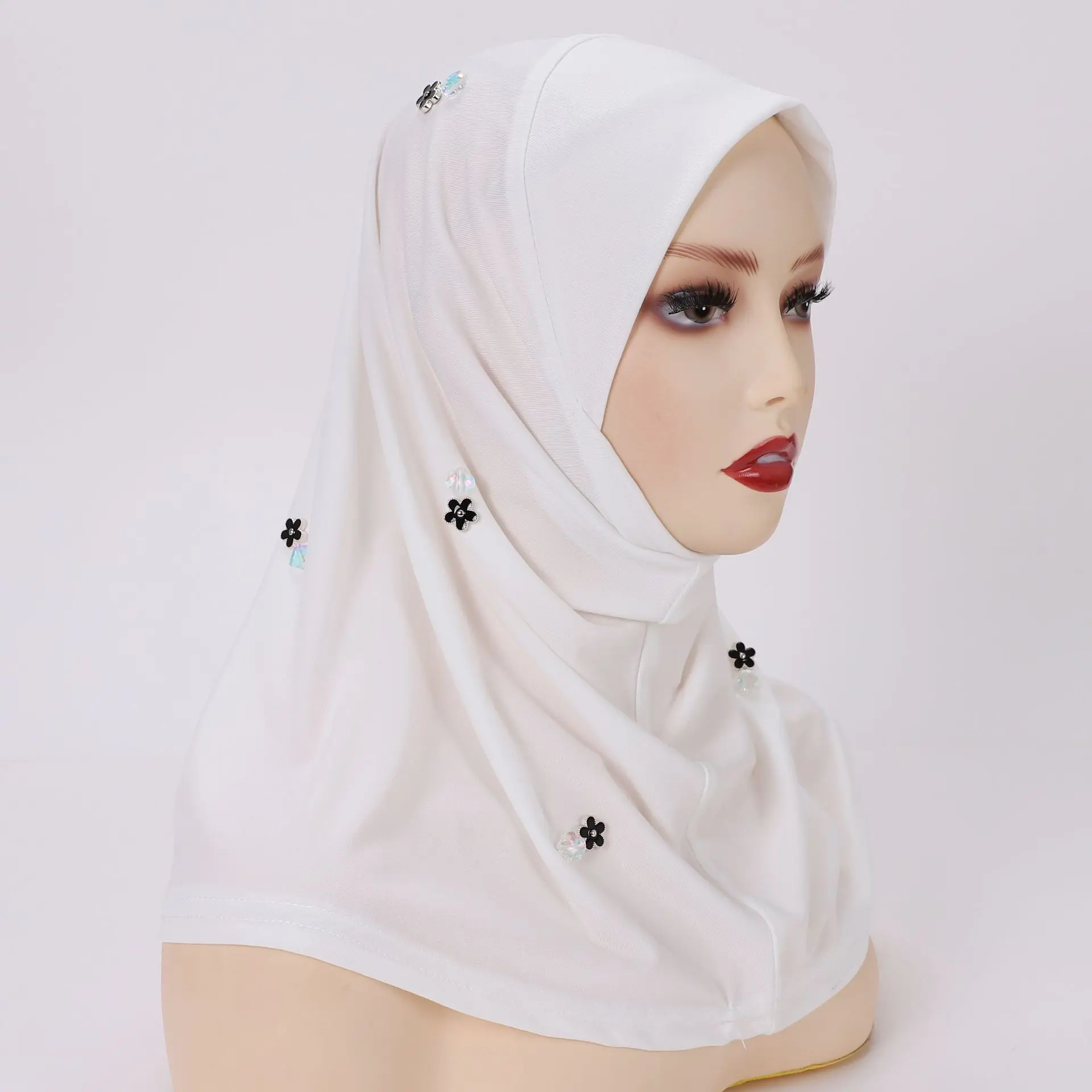 2025 Muslim Hand-Stitched Crystal Diamond Crystal Hemp Convenient Head Cover Turban Bottoming Hood abayas  filsan