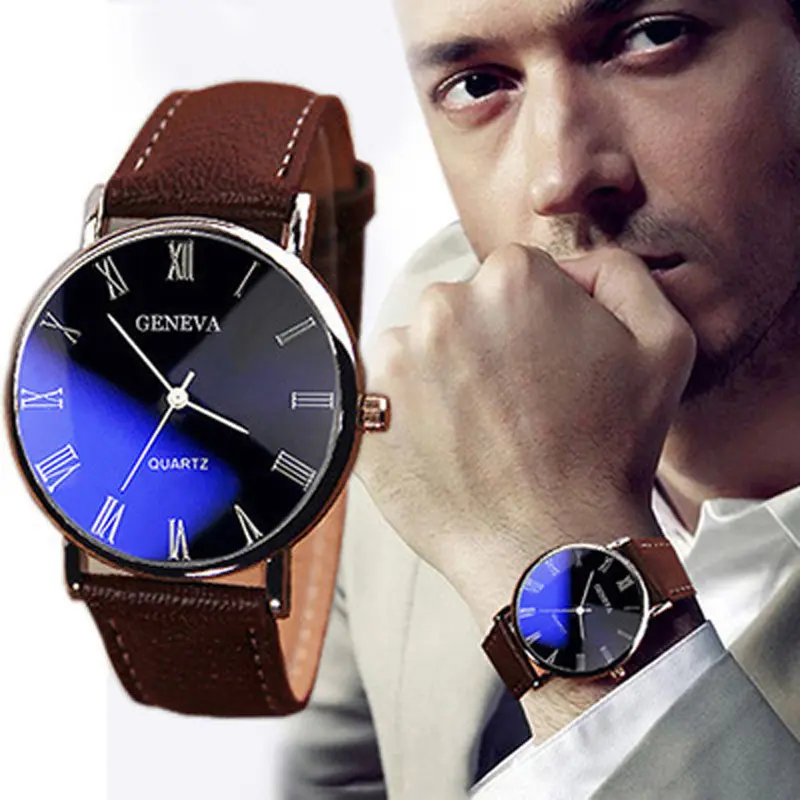 Famous Brand Roman Numeral Quartz Watch Men Business Casual Fashion Student Trend Leather Belt Wristwatch Luxury Jewelry Gift