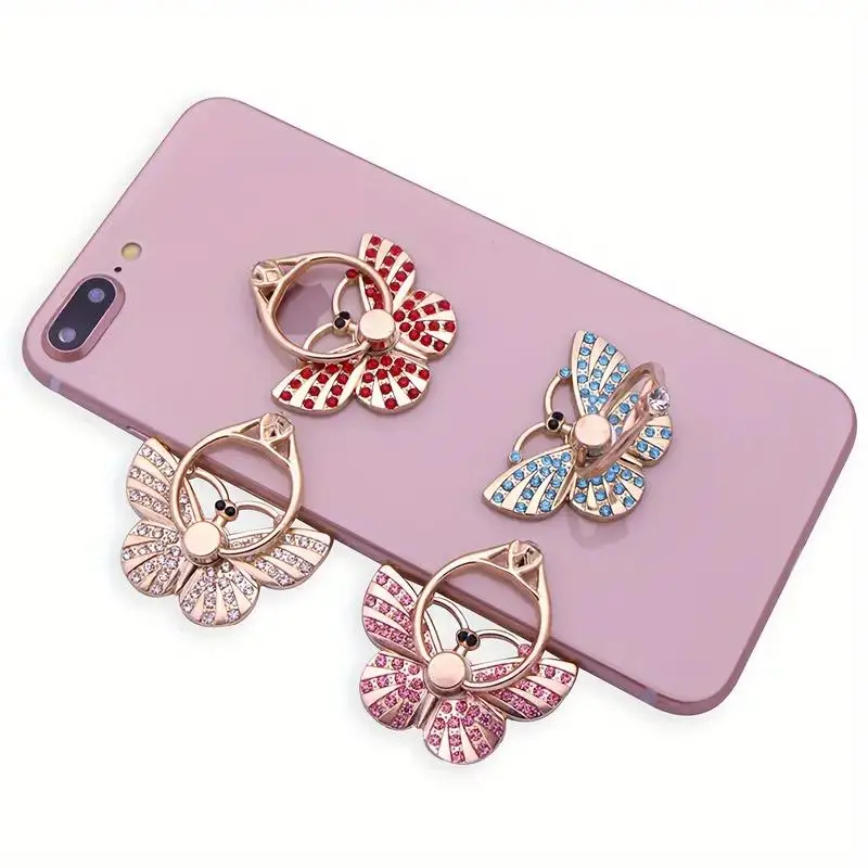 Cute Butterfly Design Phone Holder Ring, Rhinestone Decor Phone Back Finger Ring, Universal Phone Accessories for Women & Girls 8