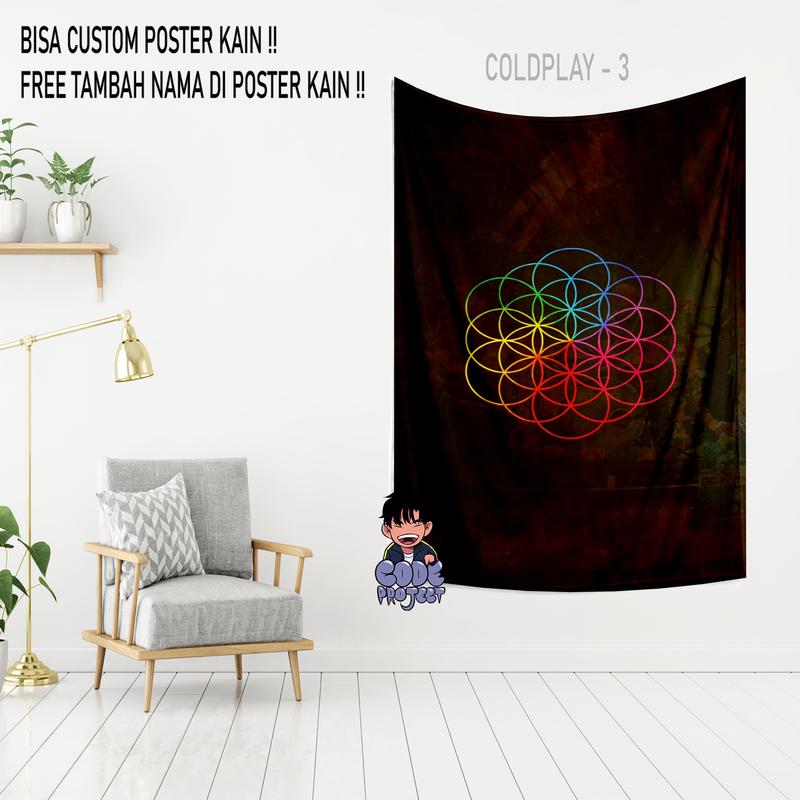 COLDPLAY - poster kain coldplay - hiasan dinding - dekorasi dinding kamar coldplay - aksesoris dinding kamar - hiasan coldplay - Ukuran 90x140cm 3
