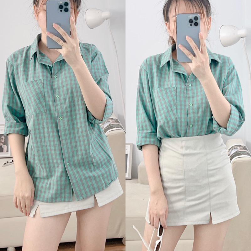 Product Introduction of Áo Sơ Mi Nữ Kẻ Karo Tay Dài Trẻ Trung Năng Động, Áo Sơ Mi Nữ Tay Dài Freesize Chất Cotton Bột Dày Dặn 28