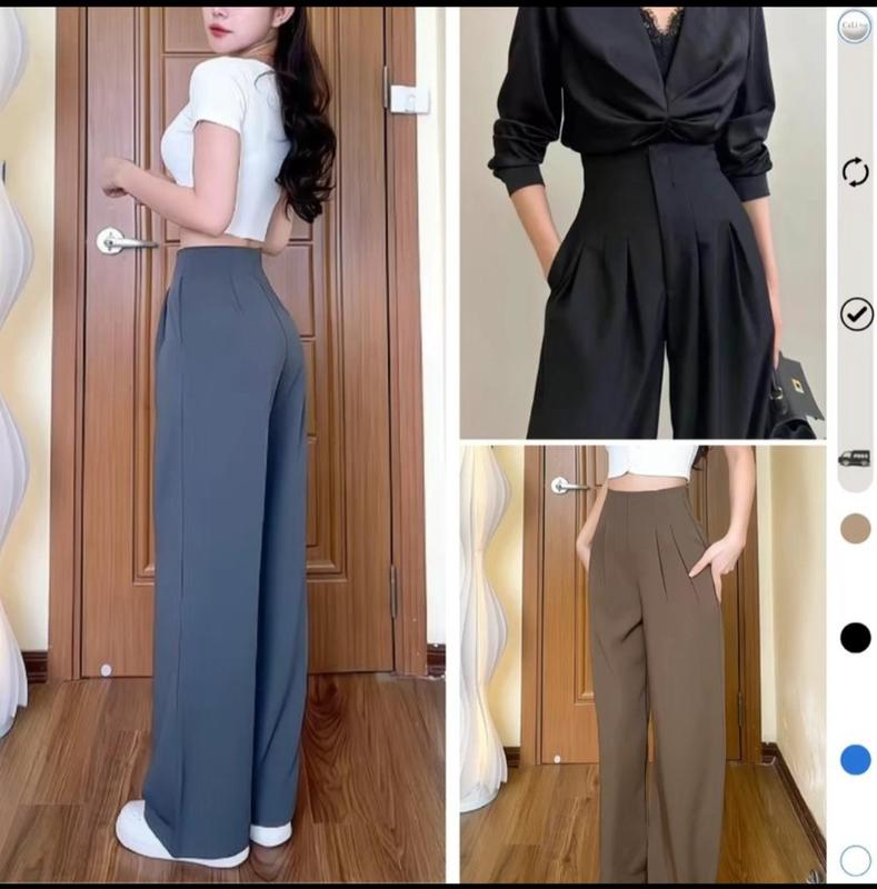 Quần xuông xếp ly bản cạp liền chất gold Nhật dầy dặn rủ mềm có 2 túi 0