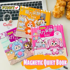 Kartun baru magnetik buku tenang boneka lucu pemandangan rumah stiker buku DIY mainan edukasi untuk anak-anak