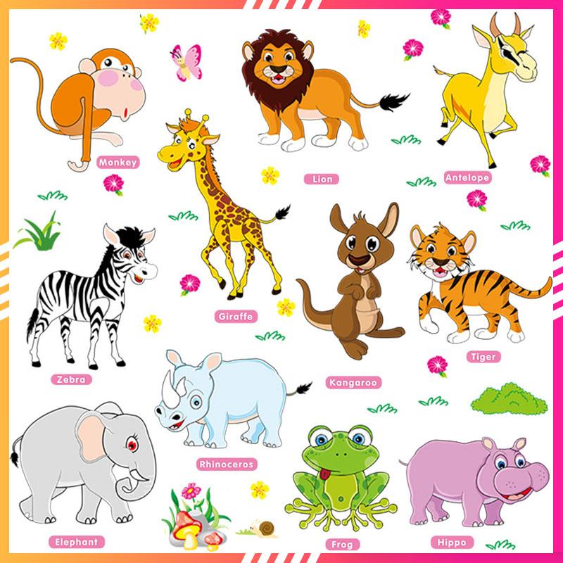 Hình dán tường Đề can dán tường cho bé con vật có tiếng anh tiếng việt trang trí phòng cho bé vừa học vừa chơi SK9258 Decor Decal