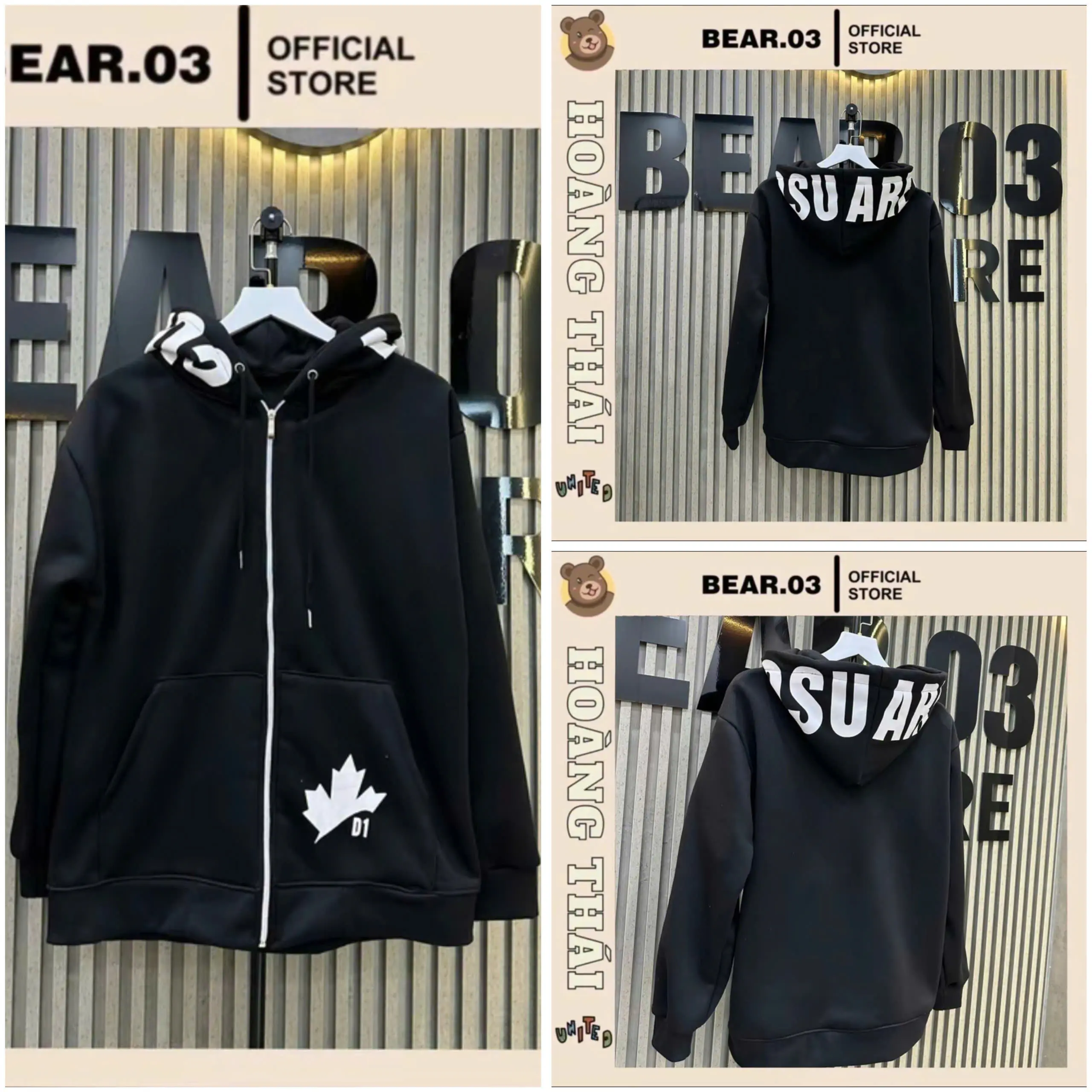 ÁO HOODEI KHÓA KÉO HÌNH IN LÁ MŨ MŨ IN CHỮ HĐ: 004Z Nam Unisex Cotton Menswear Hoodie Kem
