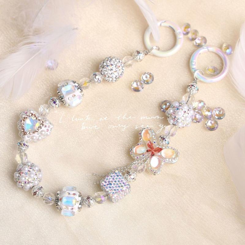Product Introduction of Luxury Ins Style DIY Heavy Industry Nepal Mobile Phone Charm Mobile Phone Lanyard Bag Chain Popular Gradient Pink 7