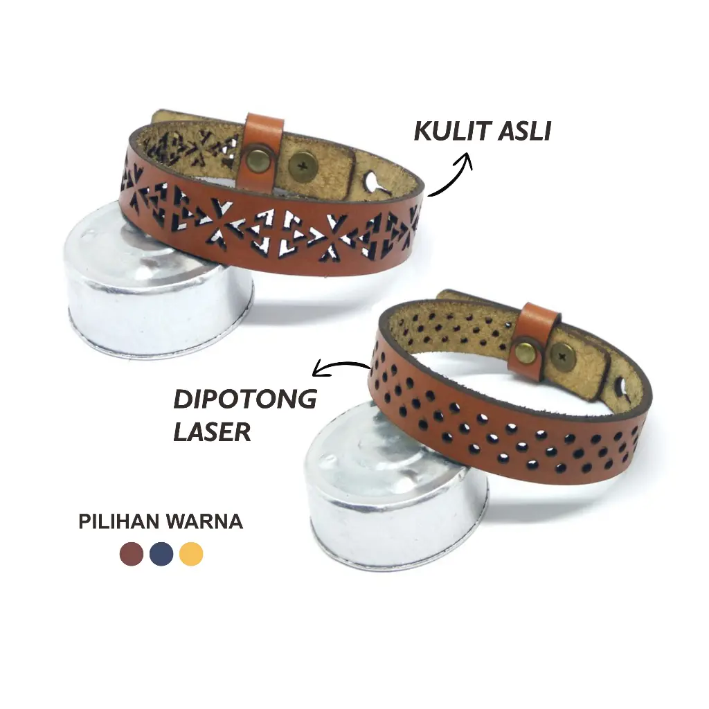 Gelang kulit asli laser cut motif bolong etnik leather bracelet