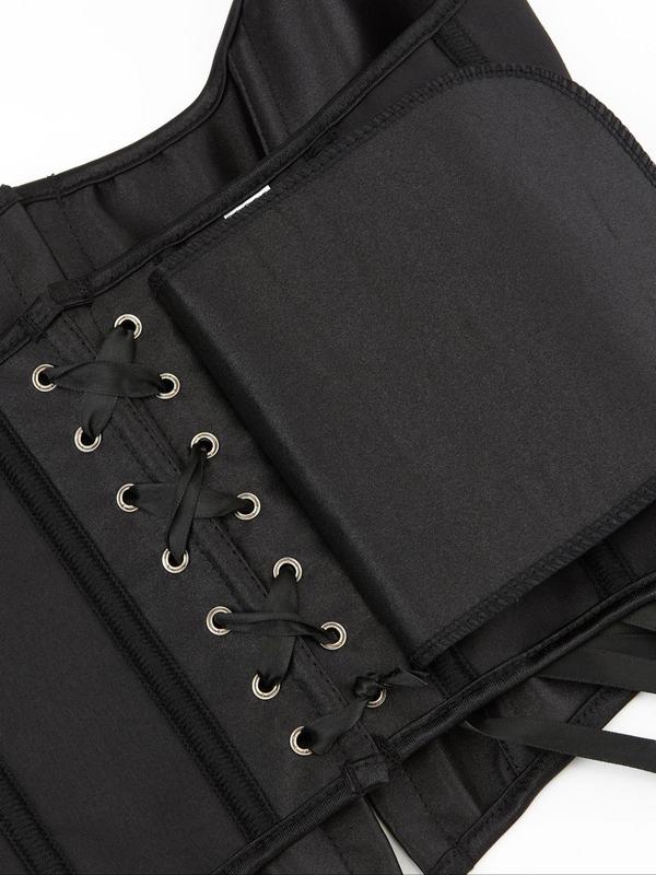 Women's Backless Lace Up Grommet Eyelet Decor Halter Neck Crop Shapewear Top, Solid Color Tie Back Corset Structure Shaper, Tummy Control Corset, Fashion Women's Shapewear 4