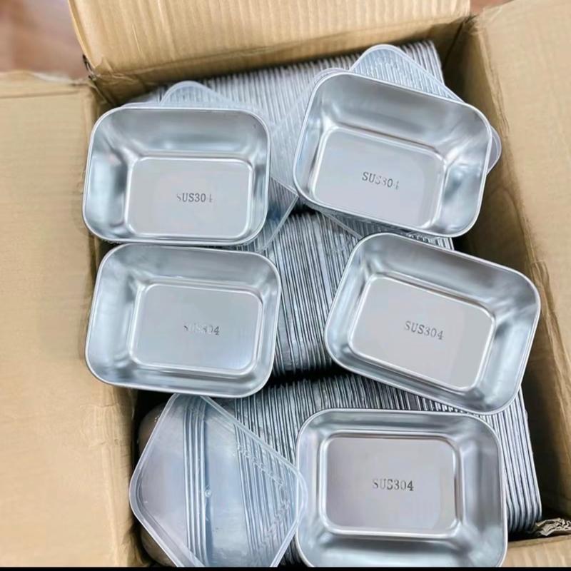 Set 6 Hộp INOX Đựng Bảo Quản Thực Phẩm Kèm Nắp Nhựa, Đựng Gia Vị, Topping Đồ Uống (Kích Thước 13x6x10cm)