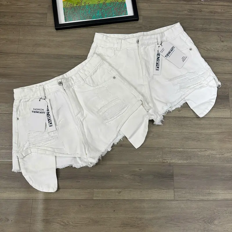 TENNBIGSIZE Quần Short Jean Nữ Lộ Túi Rách Nhuyễn Lưng Cao Women Denim Pants Size S/2XL Chất Jean Mềm Màu Đen Trắng Hồng 4
