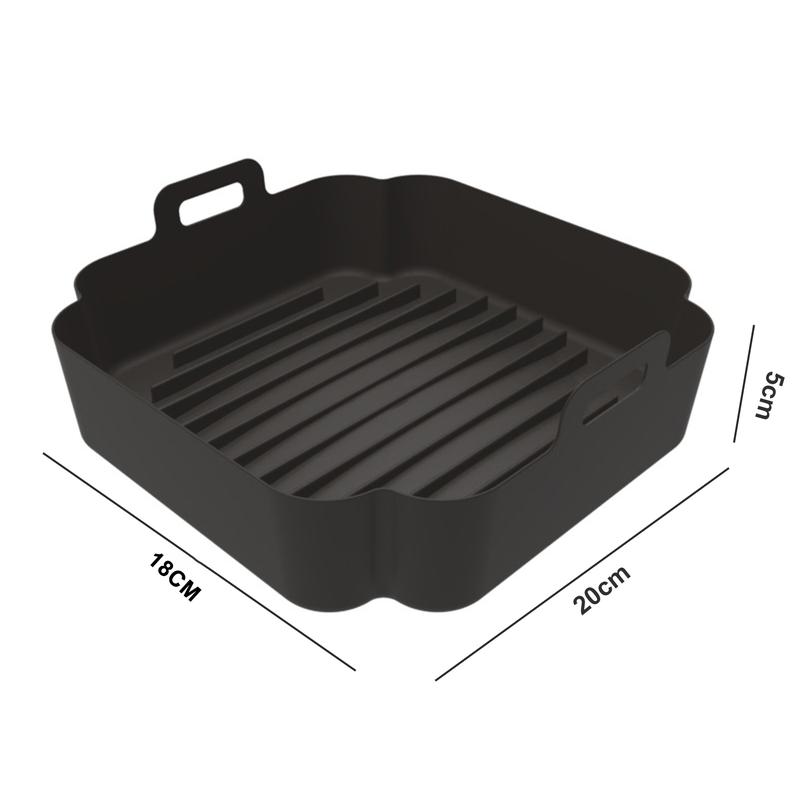 Air Fryers Liner Double Handle Heat Resistant Square Dishwasher Safe Silicone Baking Pan Waterproof Non-stick Frying Chicken Basket Mat Kitchen Accessories 8