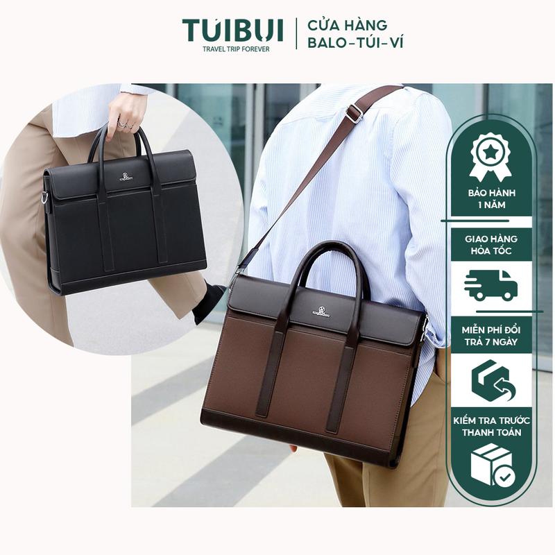 Cặp da nam công sở thương hiệu KUQIDAISHU đựng máy tính laptop 15.6 inch, giầy tờ tài liệu A4, chất liệu da PU cao cấp, chống nước