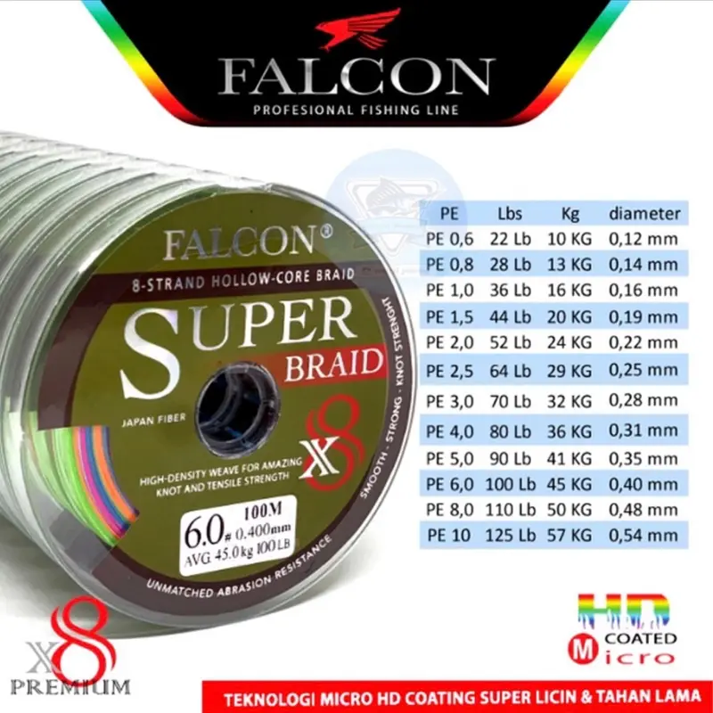 Senar Pe Falcon Super Braid X8 100 Connecting Multicolor 0