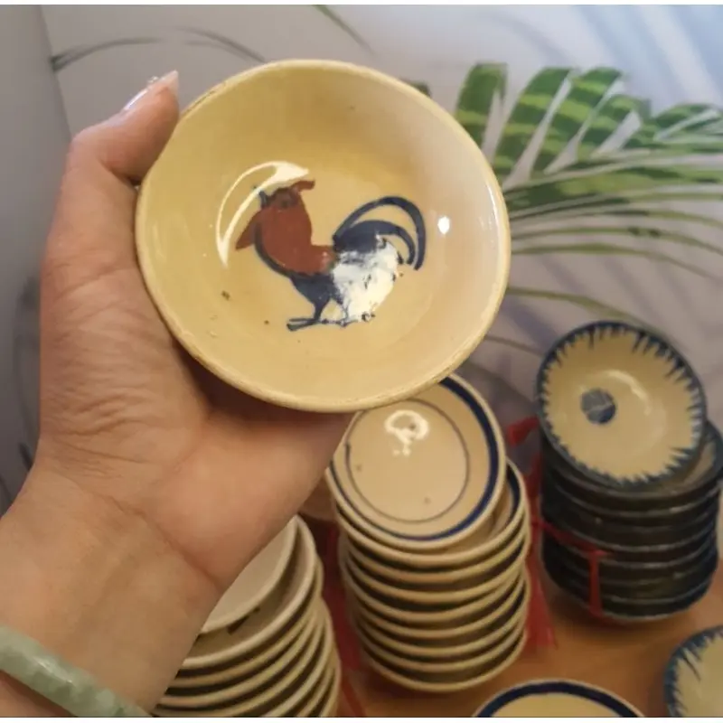 Chén Tép/chén chắm Gốm Cổ Xưa Vẽ Gà. Làm Bánh Bèo,Bánh Bò, Đựng Nước Chấm ( không chân đinh)Dành Cho Người Hoài Niệm 1