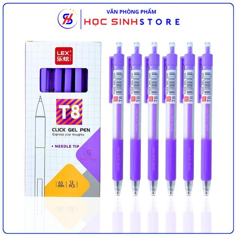 Hộp 12 Cây Bút Gel King 8698/Lex T8 Ngòi Nhỏ 0.5mm (Xanh, Đỏ, Tím) Mực Đều, Không Lem Giao Mẫu Ngẫu Nhiên - VPP Học Sinh Store