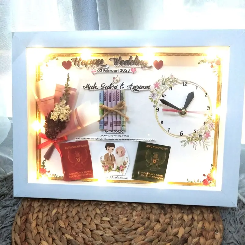 Bingkai cepat frame 3D Lampu LED 35x25 cm & Jam/Buket foto/Flower in frame 3D/premium/Buket Bunga/gift/jumbo/Bingkai foto A4/Terlaris & termurah/Wedding,Tunangan,Wisuda,Hajatan,Ultah,Anniversary 1