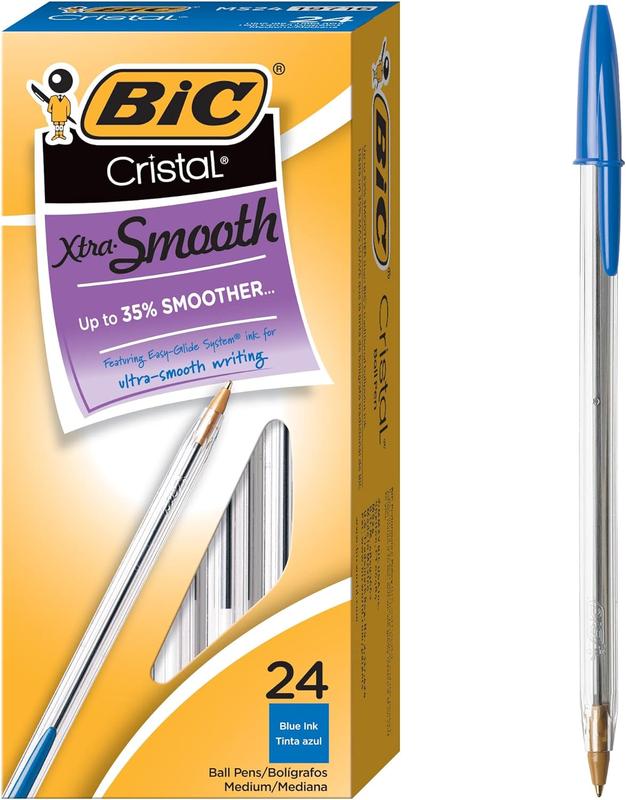 1 hộp 24 Bút bi BIC ngòi siêu êm Cristal Xtra Smooth Ball Point Pen, cỡ ngòi 1.0 mm, màu xanh dương hoặc đen