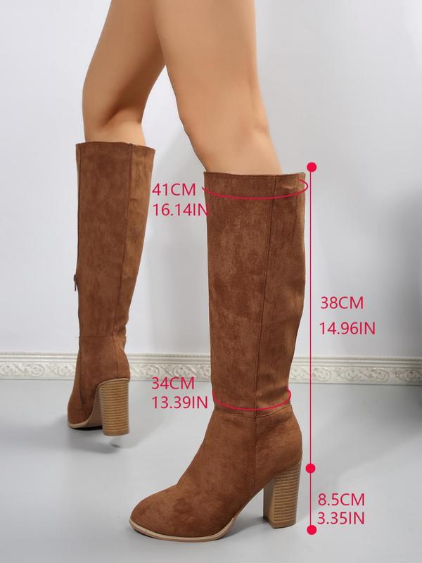 Women's Fashionable Solid Zipper Design Boots, Casual Comfortable Knee High Heels Boots for Daily Wear, Non-slip All Match Pointed Toe Winter Shoes for Party, Club 2
