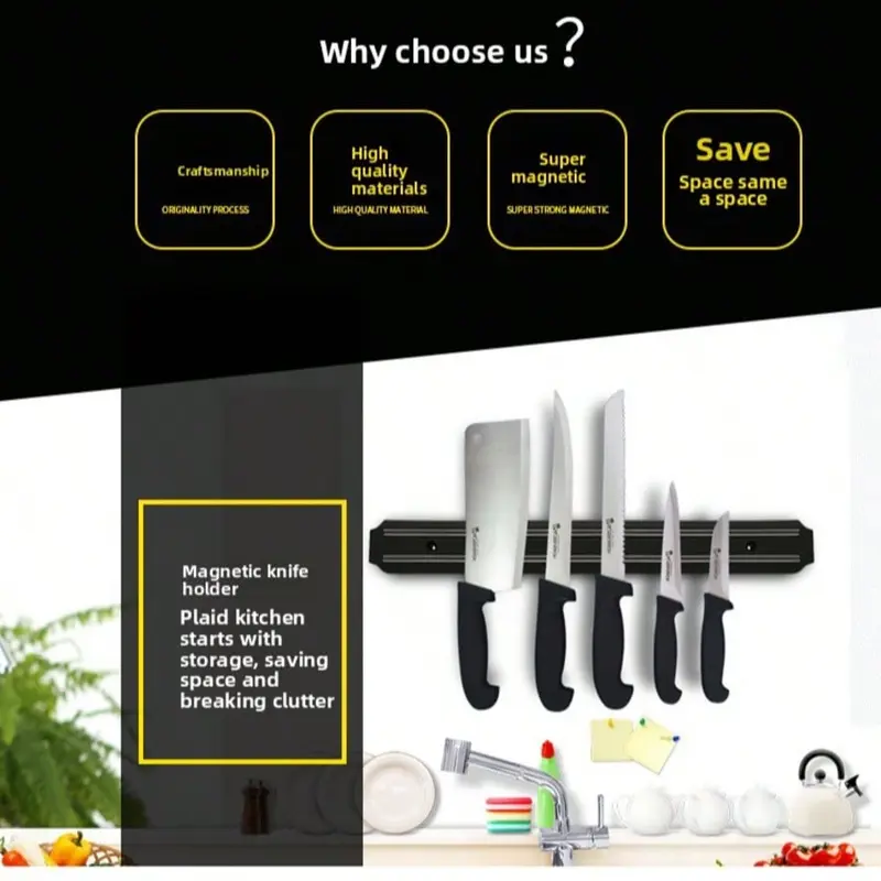 #KUP 1 Piece / 2 Pieces 15 Inch Multi-Function Magnetic Knife Holder Rack, Wall Mounted Knife Magnetic Strip Organizer With Super Strong Magnet For Kitchen, Garage, Workshop 1