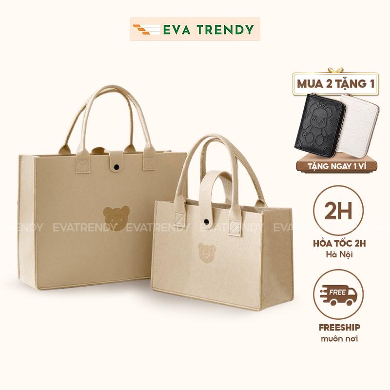 Hàng Đẹp Túi Xách Nữ Nỉ Xốp Cầm Tay Đeo Vai Gấu Trà Sữa Mua Combo Tặng Ví Mini 99K Bag