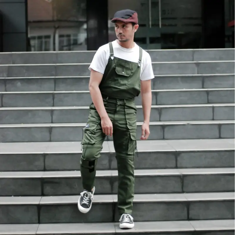 Overall celana cargo 4in1 panjang pendek Katun Twill Army Pria Dewasa 0