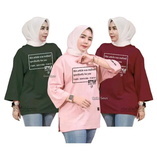 Kaos Wanita Oversize Atasan Wanita Lengan 7/8 Motif Polos Premium 2