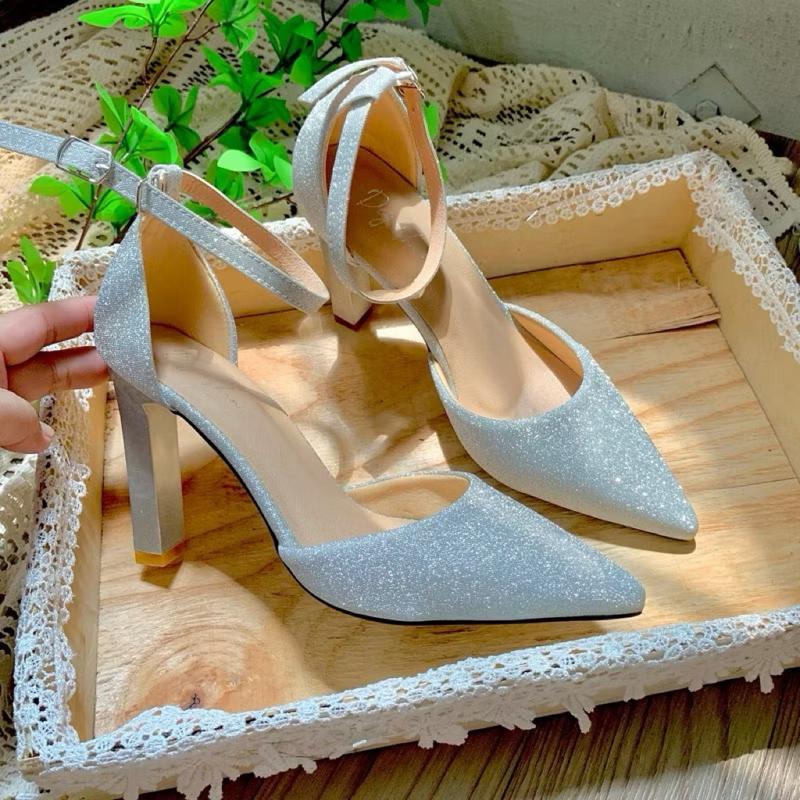 Giày CƯỚI CÔ DÂU 9p - G64- Giày Bít Mũi Cài Quai tôn dáng tiểu thư sang chảnh Giày gót vuông chắn chắn