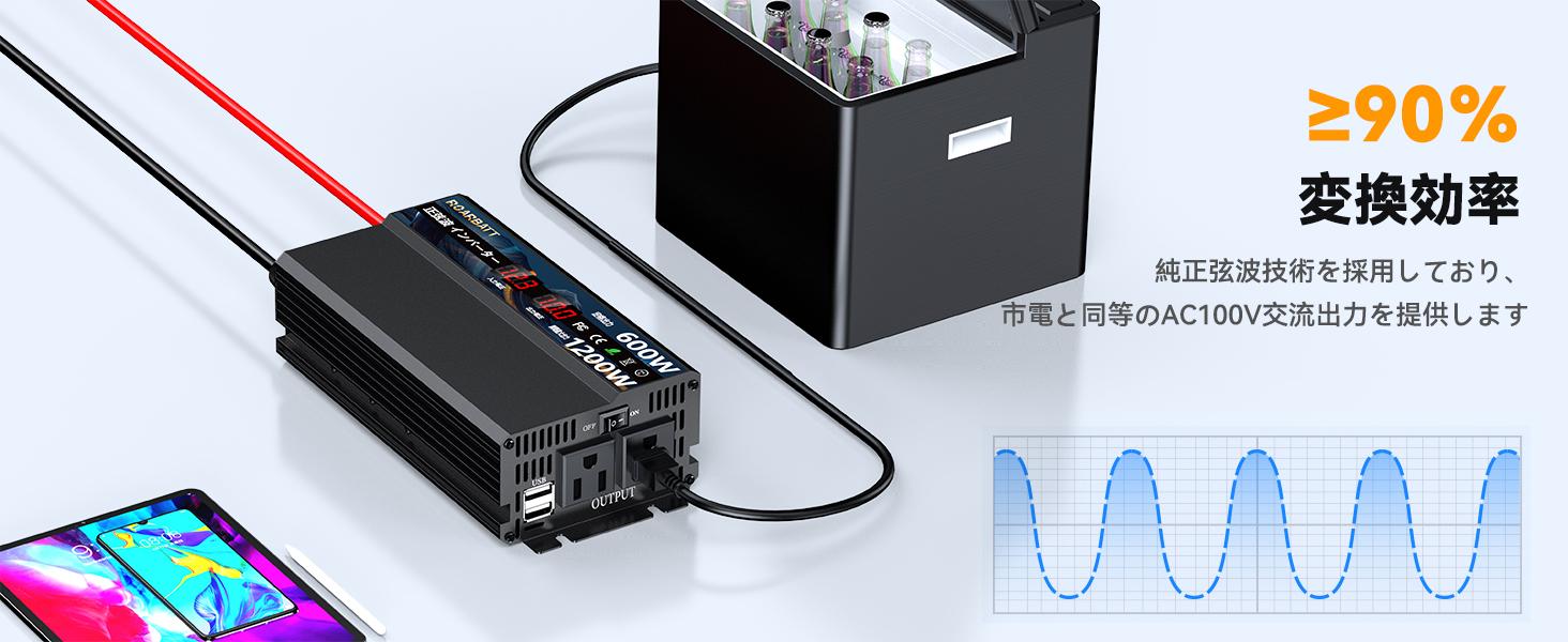 インバーター 正弦波 12v 100v 600W 純正弦波 瞬間出力1200W DC12V 