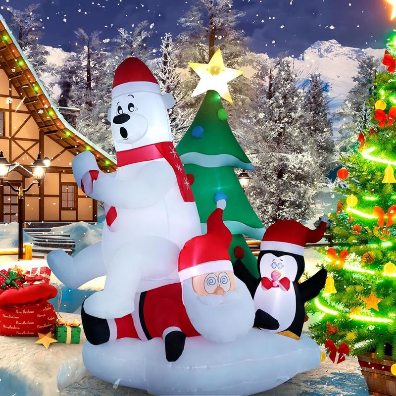 6ft Polar Bear with Penguin Inflatable with Build-in LEDs Christmas store Decor