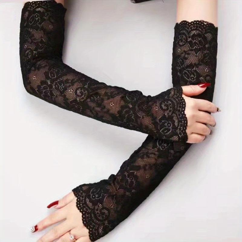 Product Introduction of Lace Hollow Out Sleeves Long Sunscreen Arm Sleeves Long Half-Cut Arm Sleeves Solid Color Driving Cycling UV Protection Sleeves Summer Elastic Sleeves 2