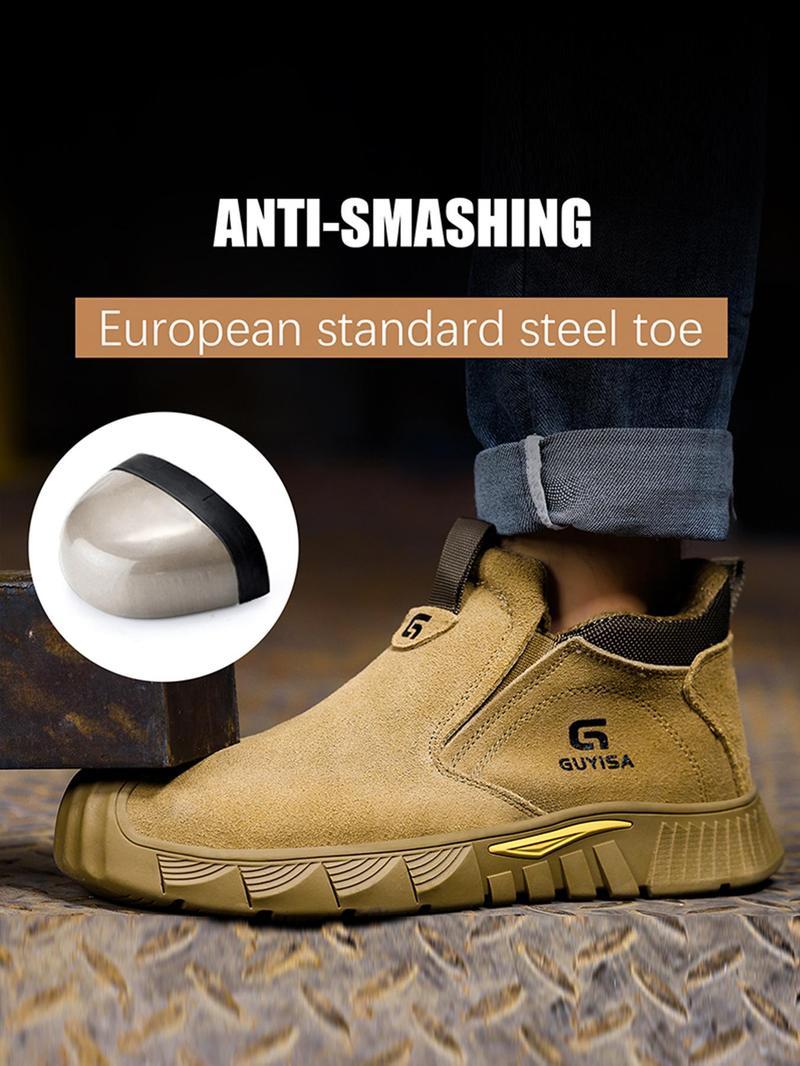 Product Introduction of Men's Letter Pattern Slip on Work Shoes, Casual Comfortable Breathable Anti-smash & Anti-puncture Shoes for Daily Wear, Fashionable Shoes for Men 2