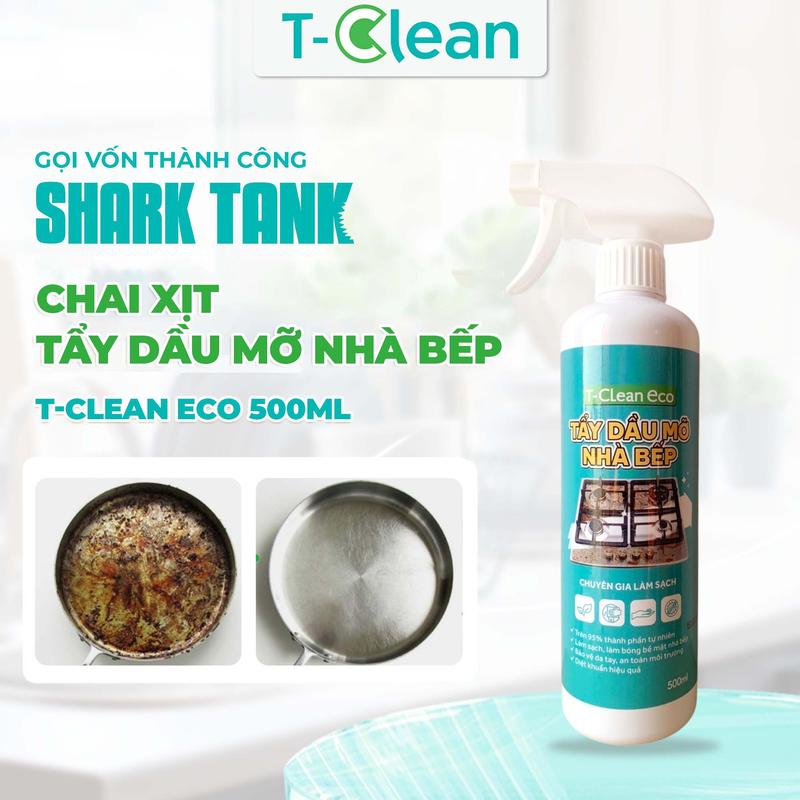 [TẶNG Viên VSMG + Miếng Chà] Chai Xịt Tẩy Rửa Dầu Mỡ Nhà Bếp An Toàn Tự Nhiên T-Clean Eco (500ml) - An Toàn, Hiệu Quả, Khử Mùi Cam, Không Để Vết - Sạch Bóng, Kính, Inox, Gạch Men | Tặng Viên Vệ Sinh Máy Giặt + Miếng Chà
