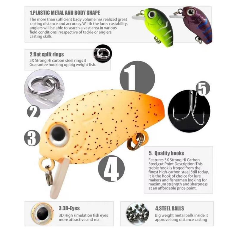 Product Introduction of Artificial Fishing Lure, 5 Counts/set Slow-sinking Rock Little Fatty Mini Stream False Imitation Bait, Fishing Accessories for Outdoor Fishing 3