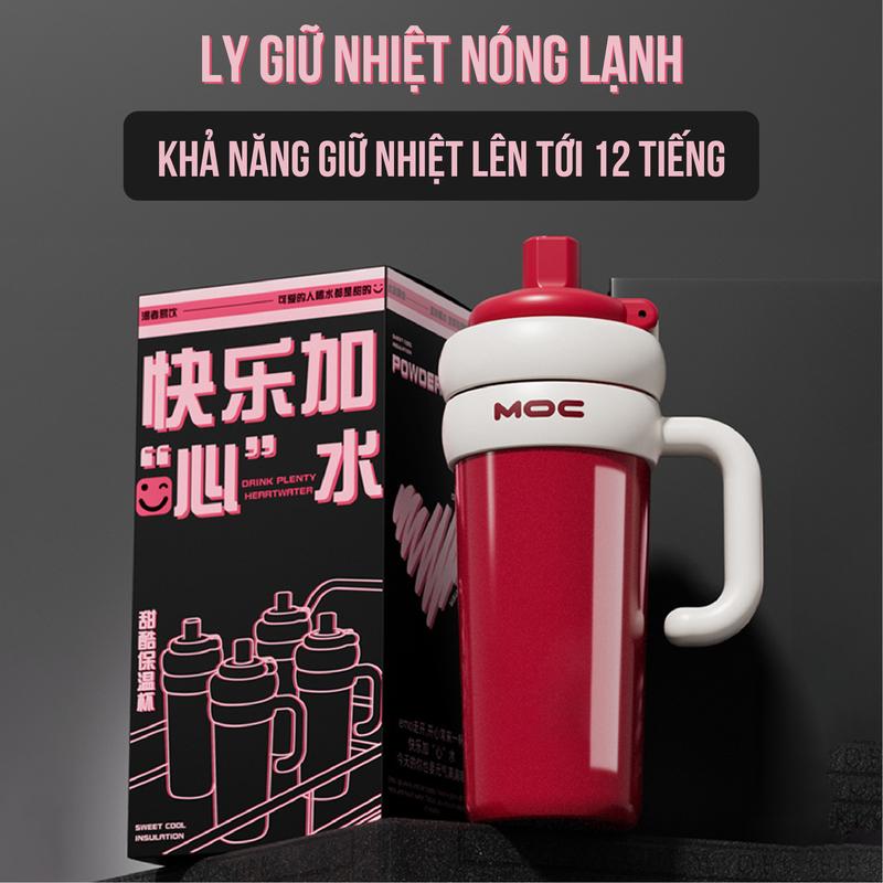 Ly giữ nhiệt tráng sứ MOC 750ml NIUMI phong cách mới, bình giữ nhiệt lót gốm sứ an toàn, có tay cầm, dây treo tiện lợi
