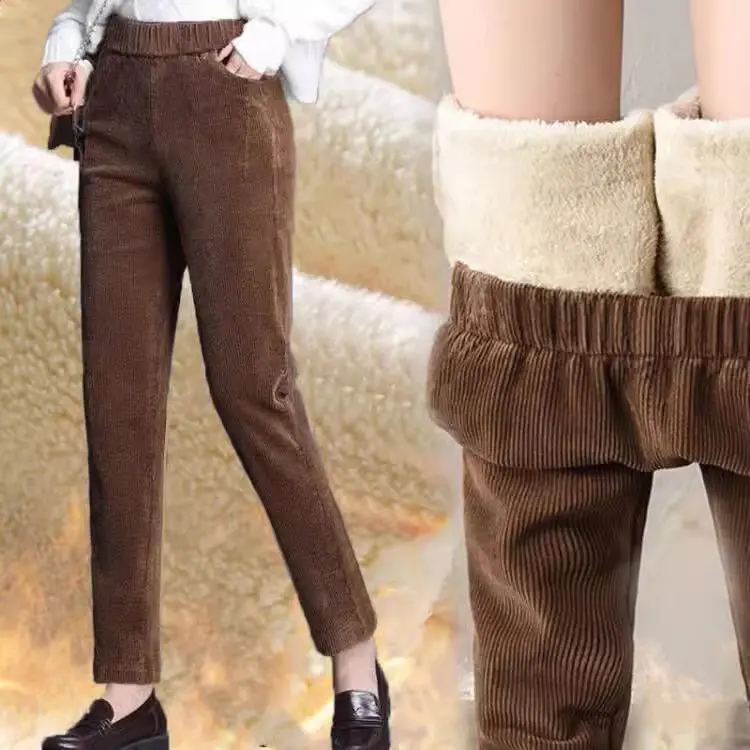Quần Harem Vải Nhung Kẻ Dày Cho Nữ, Quần Đệm Lông Cừu Cho Nữ, Quần Thường Ngày Cắt Xén Phổ Biến Mới, Quần Rộng Thùng Thình, Mùa Thu Và Mùa Đông 7