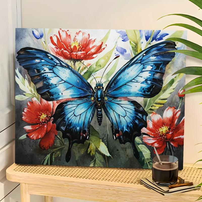 Product Introduction of Butterfly & Flower Pattern DIY Painting By Numbers Kit, 1 Set DIY Paint By Numbers Kit, Wall Art Decoration for Home Living Room Bedroom 2
